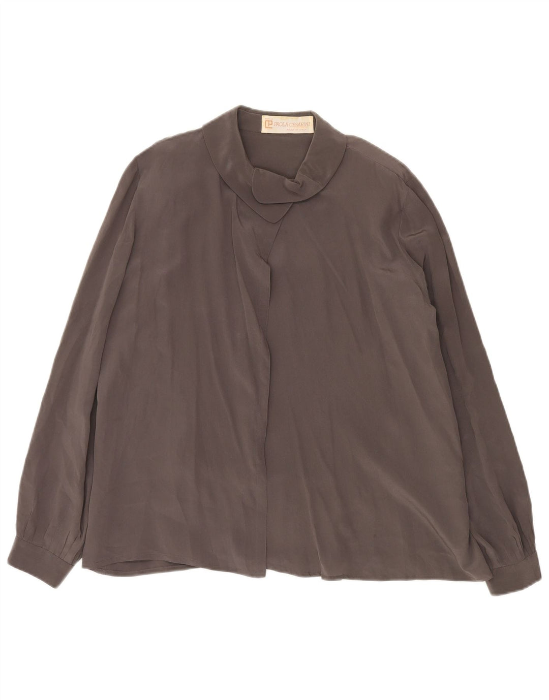 Blusa feminina VINTAGE Reino Unido 14 grande seda cinza