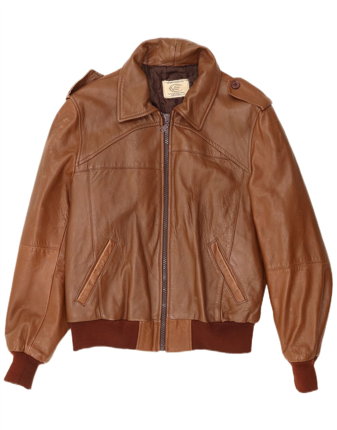 Jaqueta de couro militar masculina VINTAGE Reino Unido 40 grande couro marrom