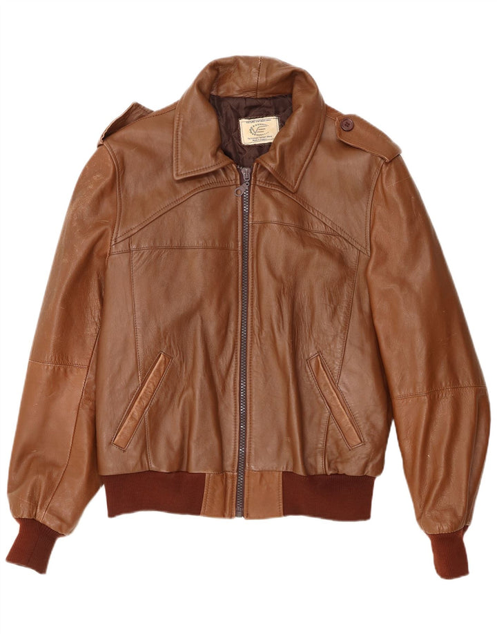 Jaqueta de couro militar masculina VINTAGE Reino Unido 40 grande couro marrom