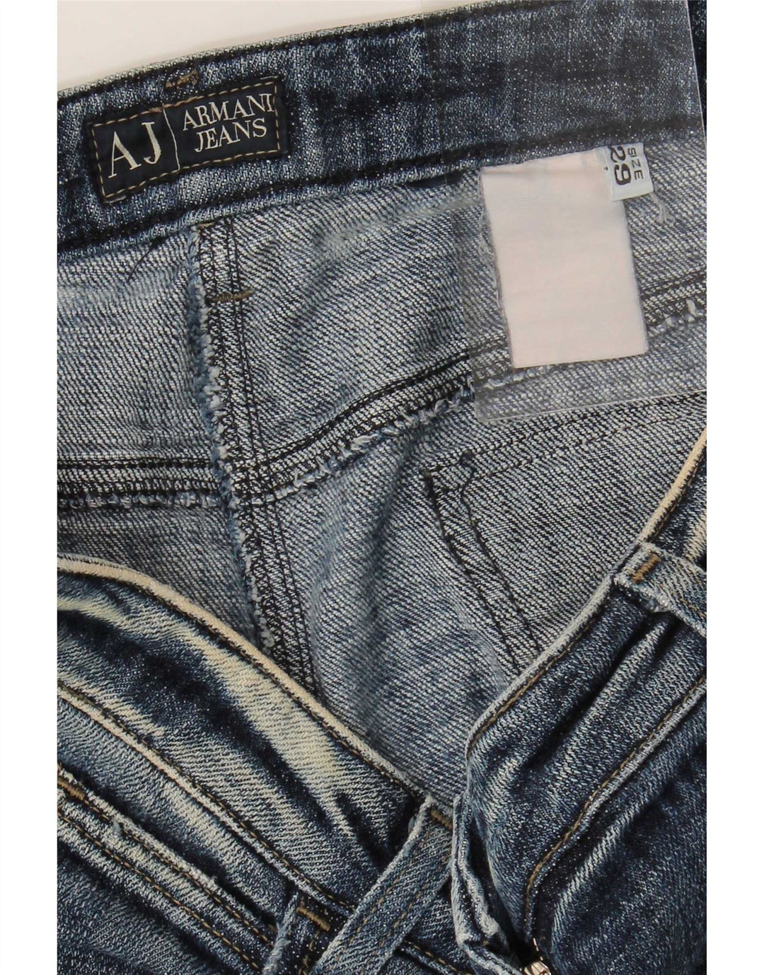 Calça jeans feminina Armani desgastada W29 L29 azul marinho