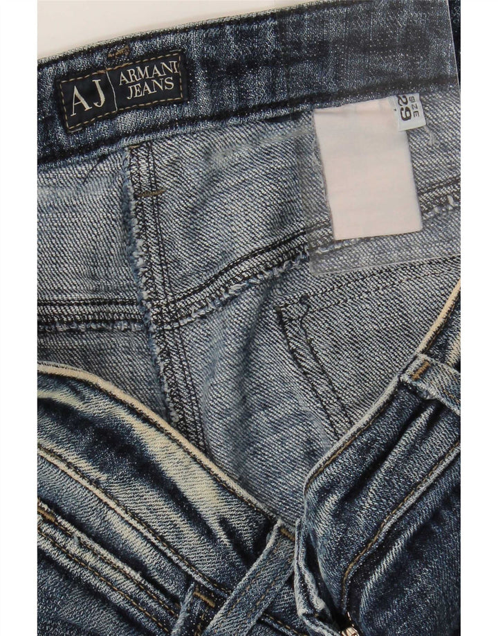 Calça jeans feminina Armani desgastada W29 L29 azul marinho