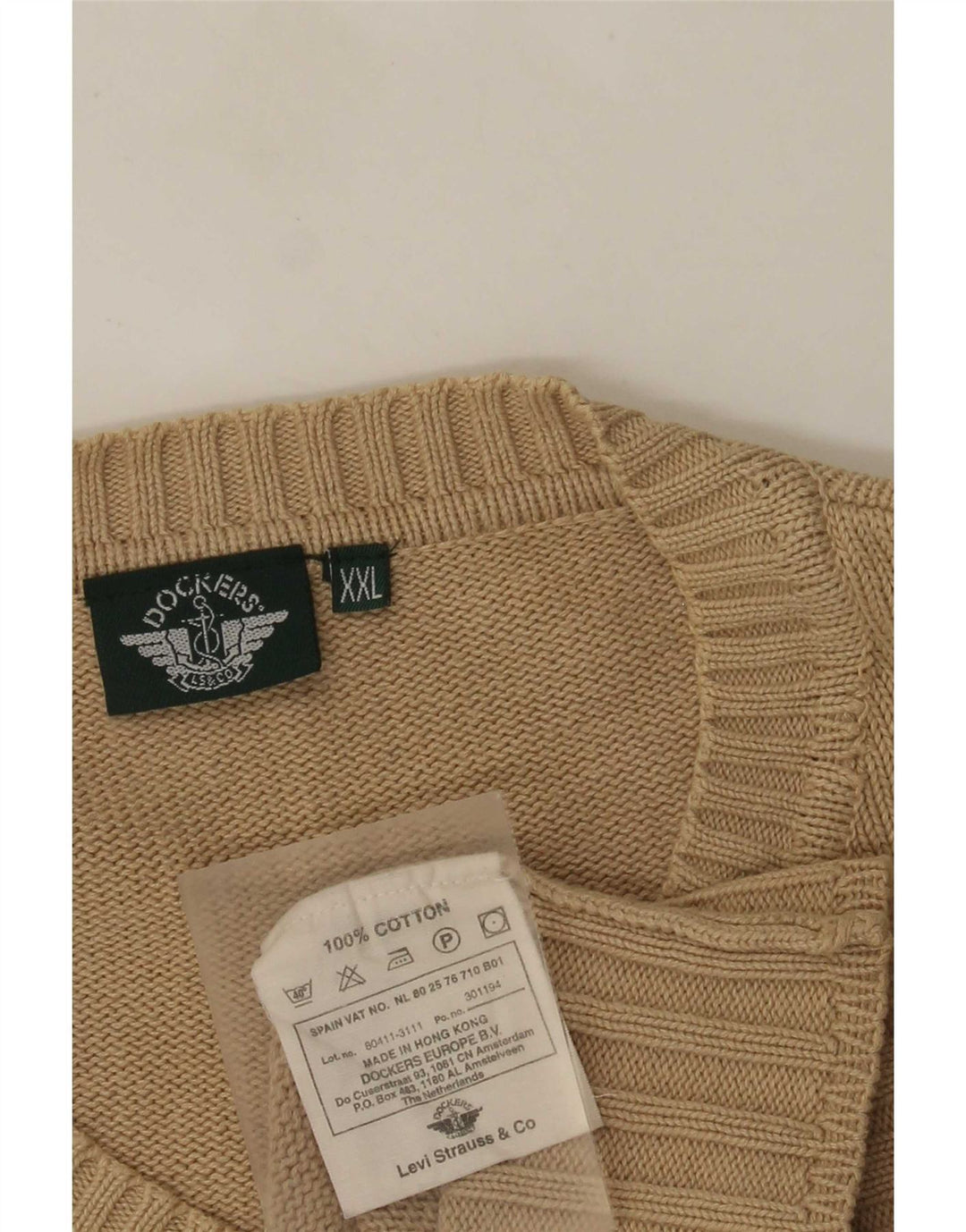 Suéter masculino Dockers com decote em V 2XL algodão bege