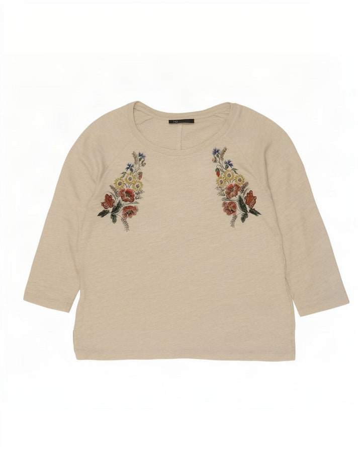 Top gráfico feminino Marks & Spencer manga 3/4 UK 12 médio off white floral
