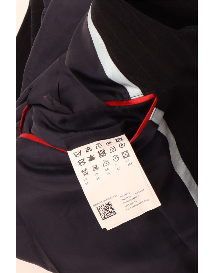 Jaqueta blazer masculina de 2 botões HUGO BOSS UE 50 grande algodão listrado preto