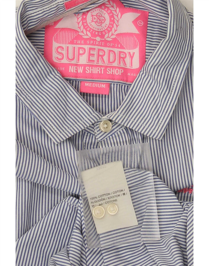 Camisa masculina Superdry algodão risca de giz azul médio