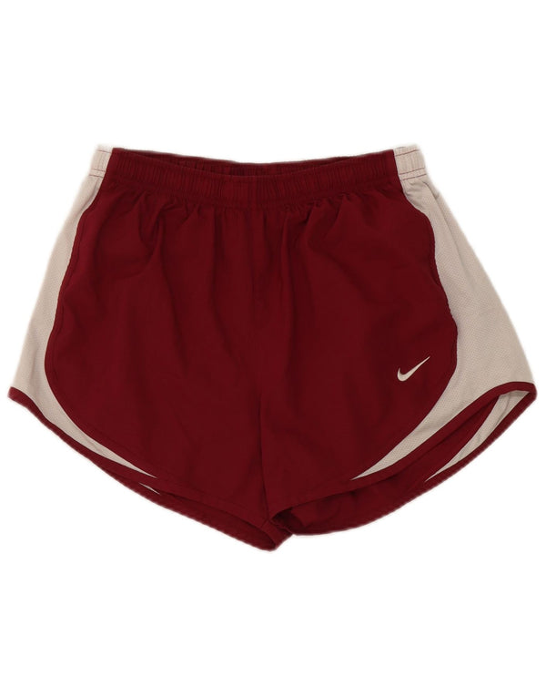 Nike Womens Dri Fit Sport Shorts UK 10 Pequeno Borgonha Colourblock Poliéster