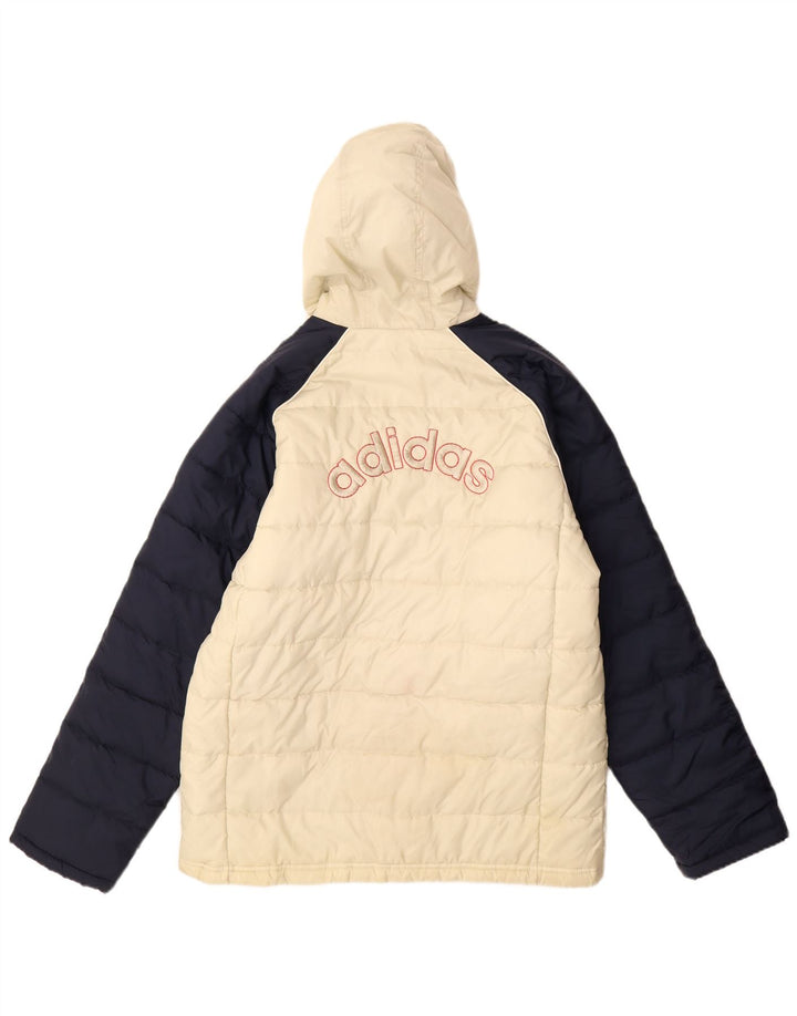 Jaqueta acolchoada com capuz gráfico Adidas Boys 15-16 anos branco colorblock