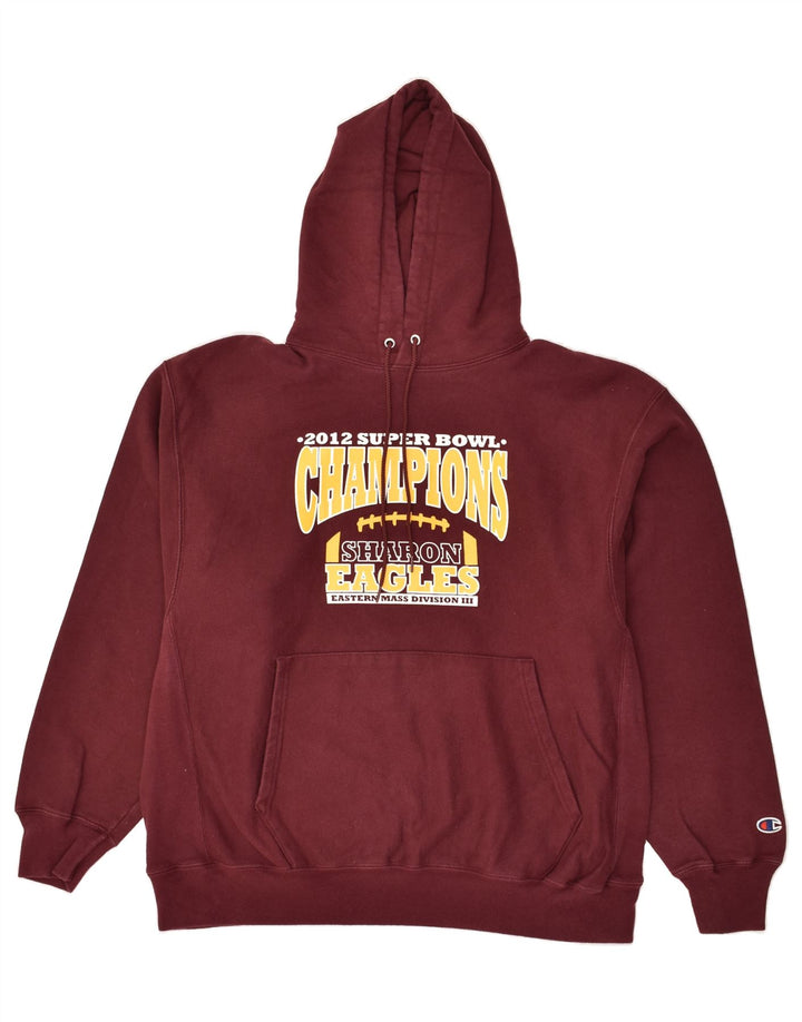 CHAMPION Mens Graphic Hoodie Jumper XL Burgundy Cotton Vintage Champion and Second-Hand Champion from Messina Hembry 