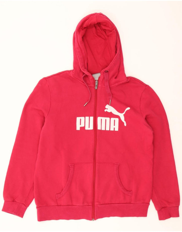 PUMA Womens Graphic Zip Hoodie Sweater UK 14 Large Pink Cotton Vintage Puma and Second-Hand Puma from Messina Hembry 