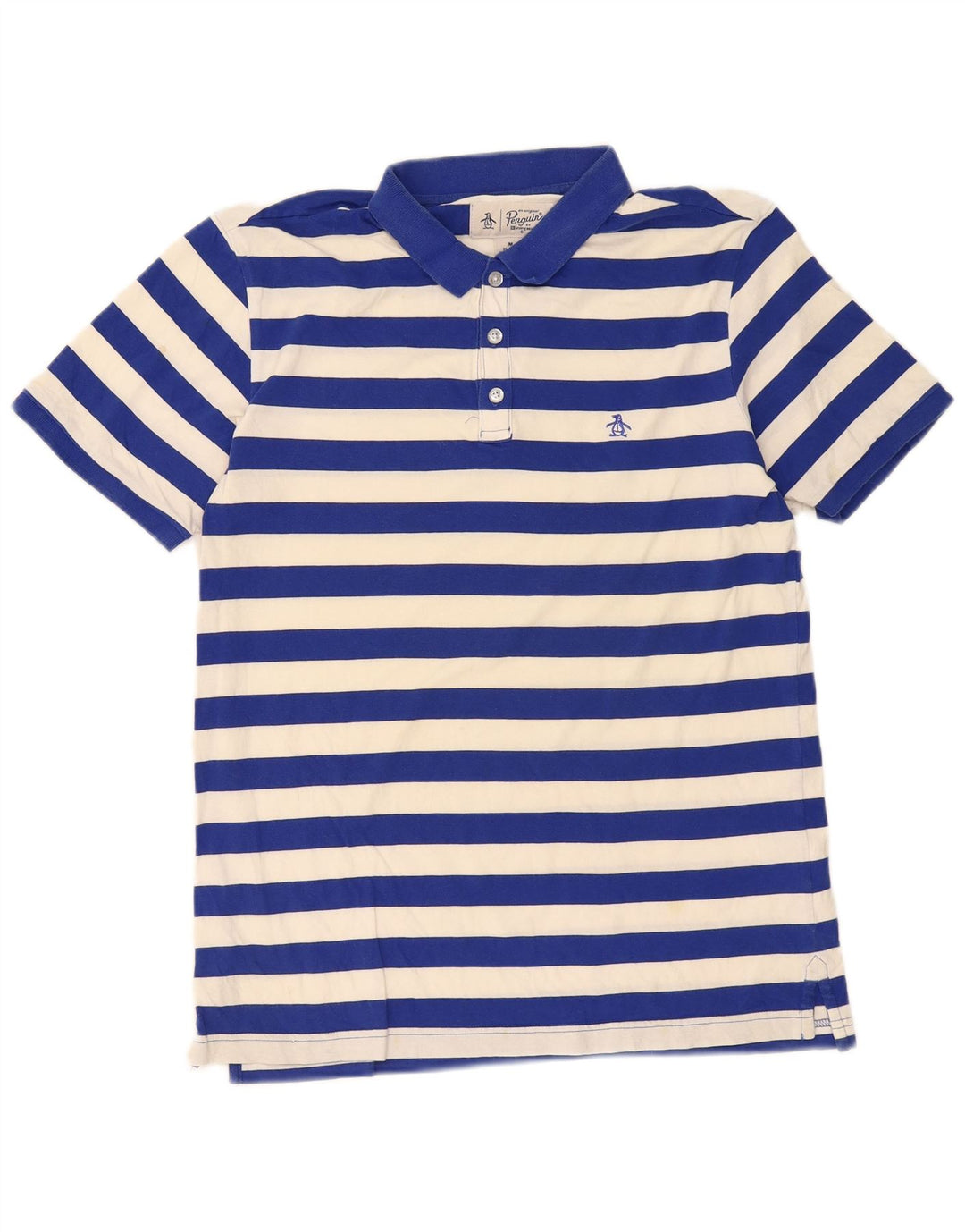 Camisa polo masculina de ajuste regular da Penguin, algodão listrado azul médio