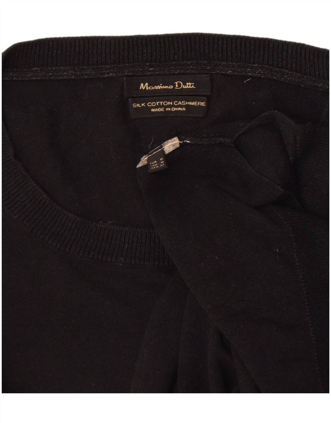 Suéter feminino Massimo Dutti com gola redonda Reino Unido 14 algodão preto médio