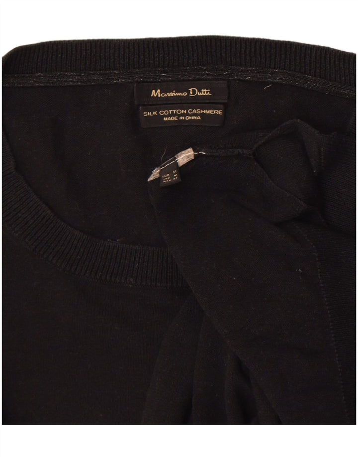 Suéter feminino Massimo Dutti com gola redonda Reino Unido 14 algodão preto médio