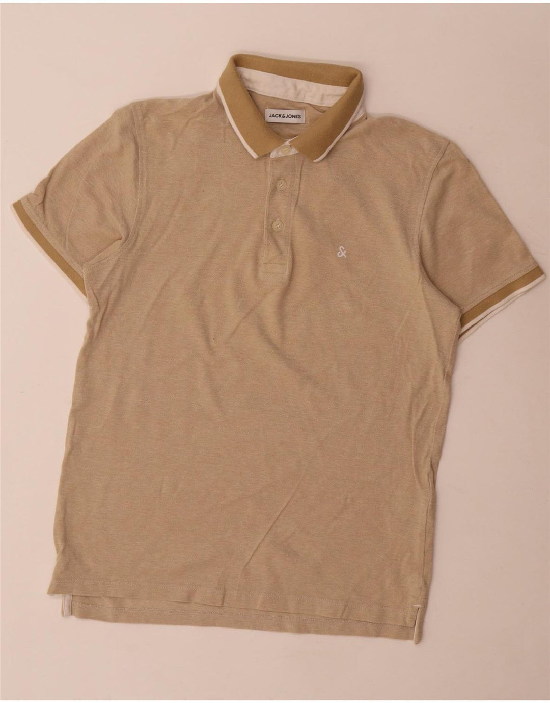 Camisa polo masculina Jack & Jones pequena bege algodão