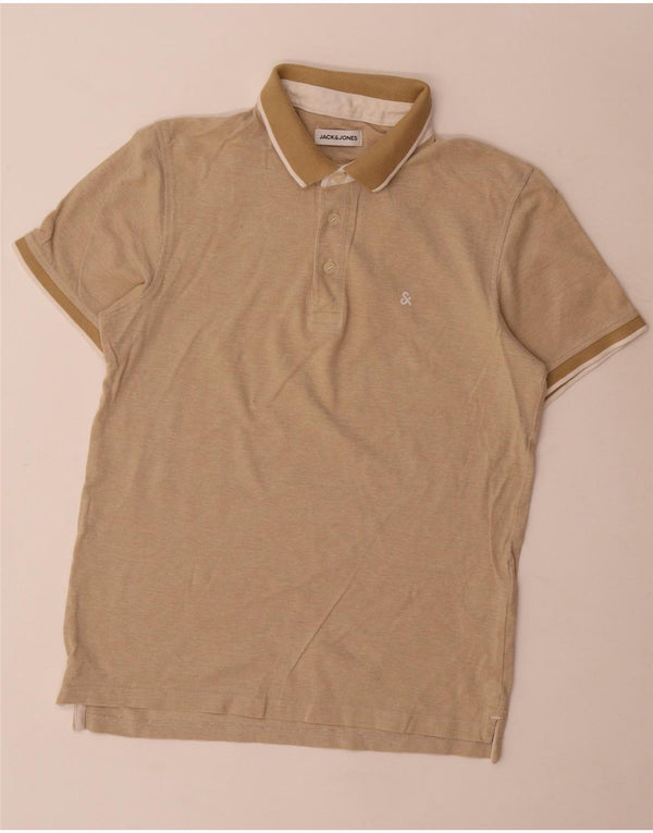 Camisa polo masculina Jack & Jones pequena bege algodão