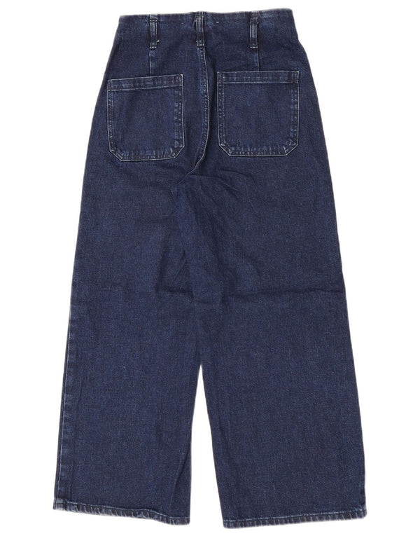 Zara Jeans feminino cintura alta com perna larga EU 36 XS W26 L25 algodão azul marinho