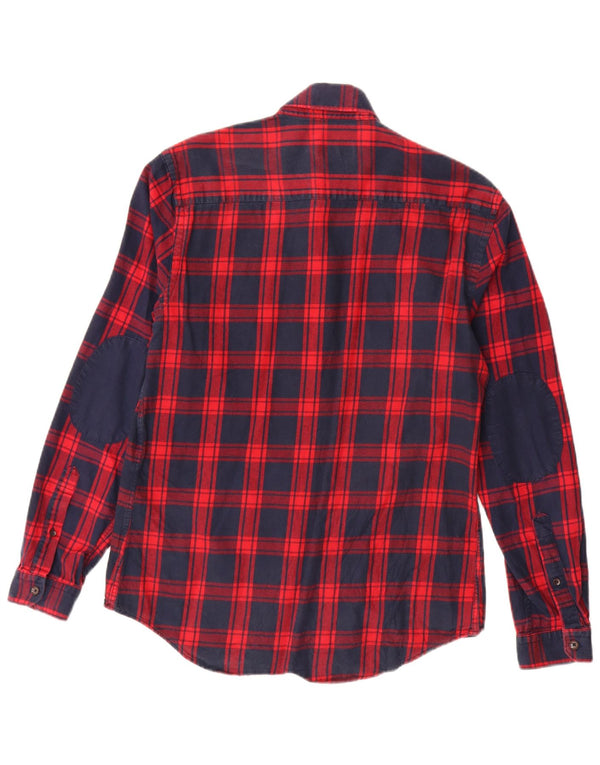 Zara Camisa masculina de flanela slim fit grande algodão xadrez vermelho