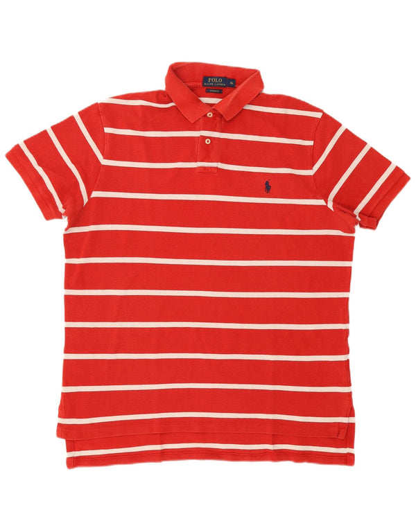Polo Ralph Lauren Mens Custom Fit Camisa Polo XL Listrado Vermelho Algodão