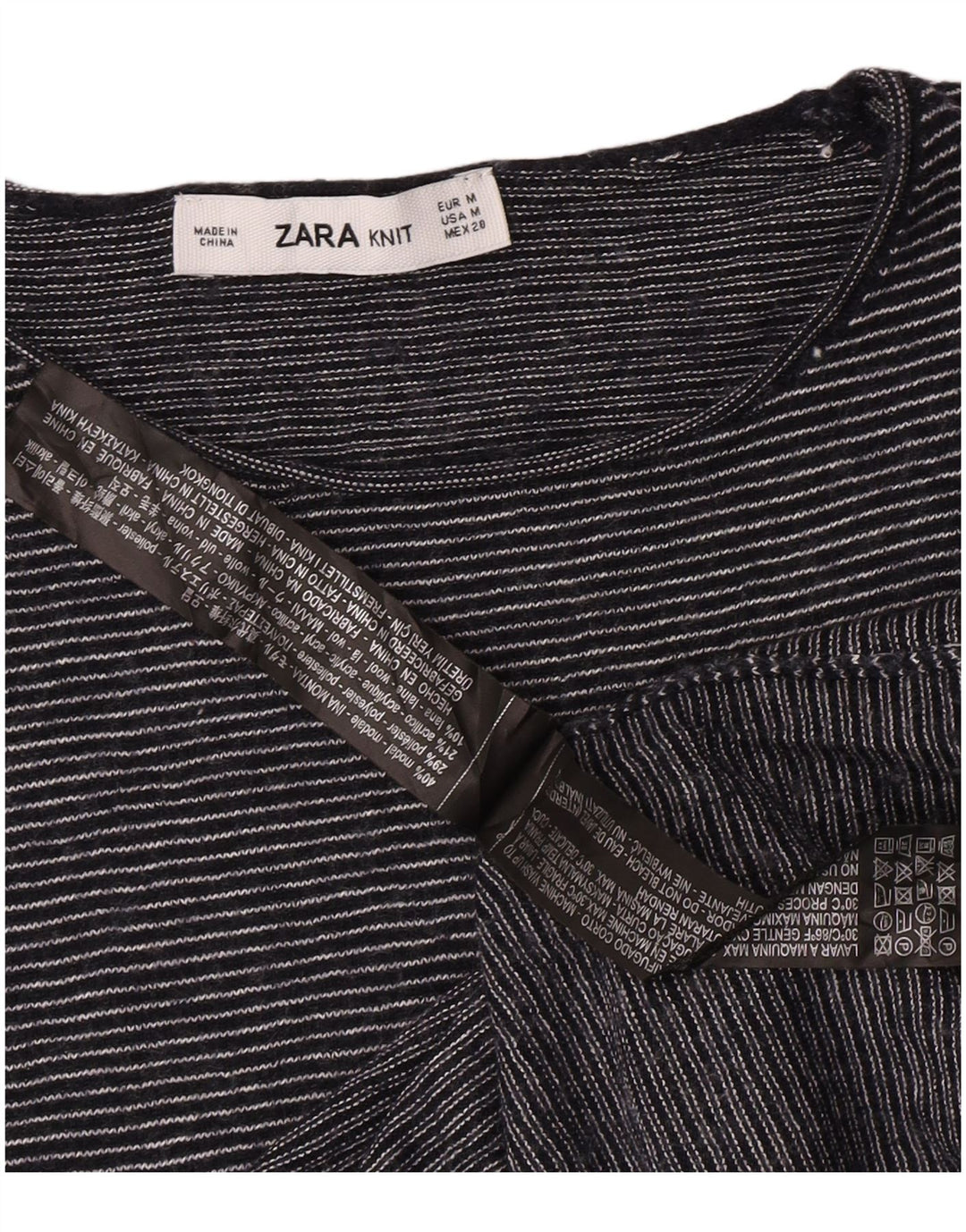 Zara Camiseta Feminina Top UK 12 Médio Listrado Azul Marinho Modal