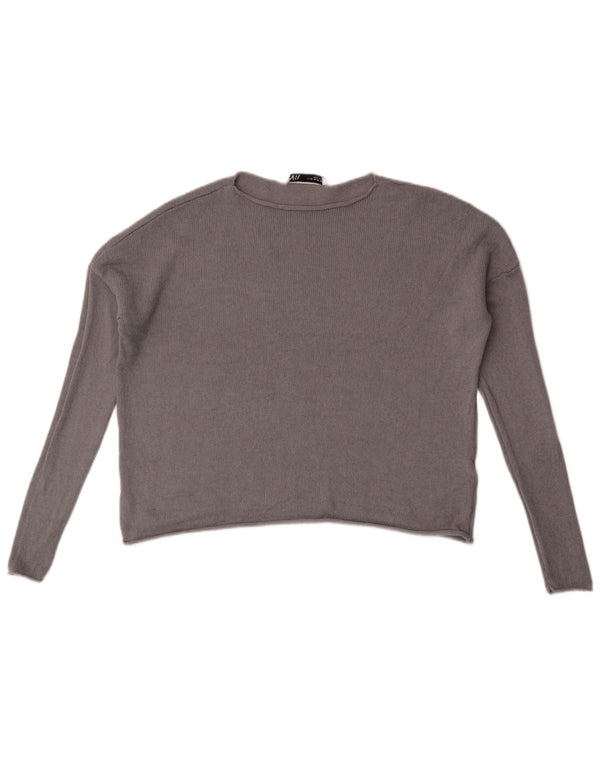 Zara Suéter feminino cropped grande com gola canoa Reino Unido 6 XS algodão cinza