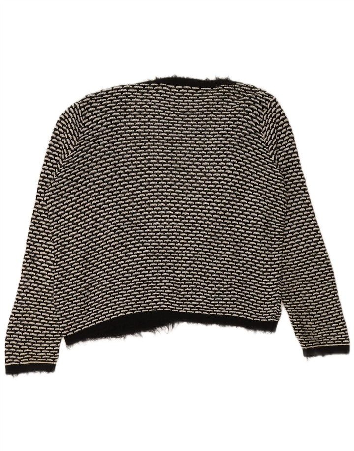 Suéter cardigã aberto feminino Marks & Spencer Reino Unido 14 grande preto geométrico