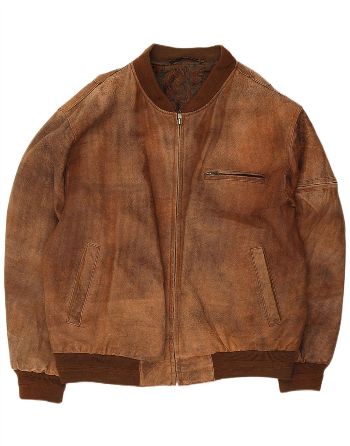 Jaqueta de Couro Masculina Vintage Reino Unido 42 XL Couro Marrom