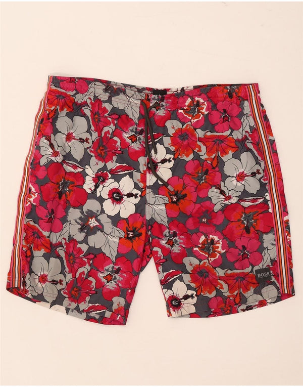 Hugo Boss Shorts de natação masculino grande floral vermelho