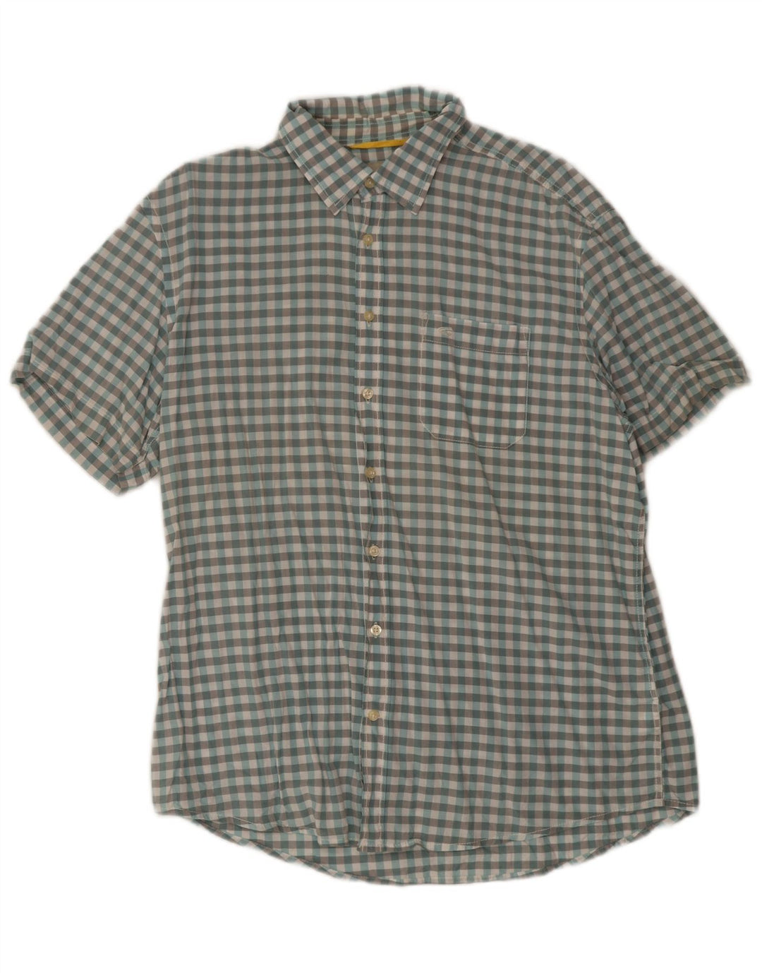 Camel Active Camisa masculina de manga curta regular fit grande algodão guingão azul