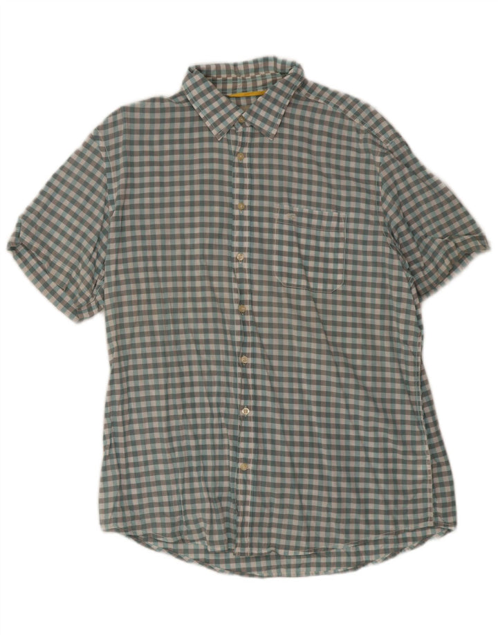 Camel Active Camisa masculina de manga curta regular fit grande algodão guingão azul
