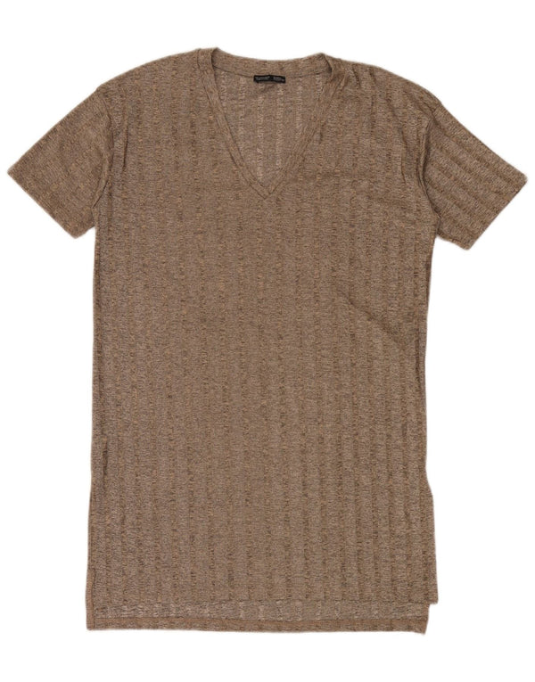 Vestido camiseta feminino Zara Reino Unido 16 grande poliéster marrom