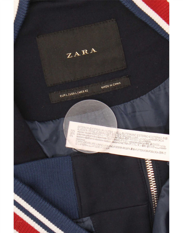 Jaqueta bomber masculina Zara UK 40 grande viscose listrada azul marinho