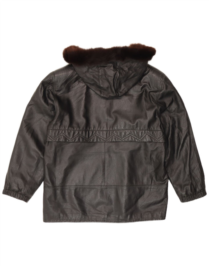 Jaqueta de couro com capuz feminino vintage IT 46 grande couro preto