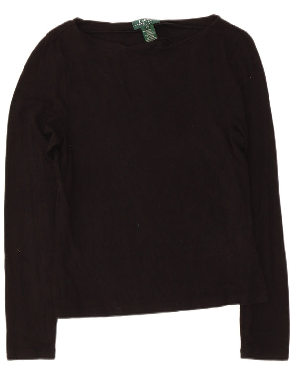 Ralph Lauren Feminino Petite Top Manga Longa Reino Unido 8 Pequeno Rayon Preto