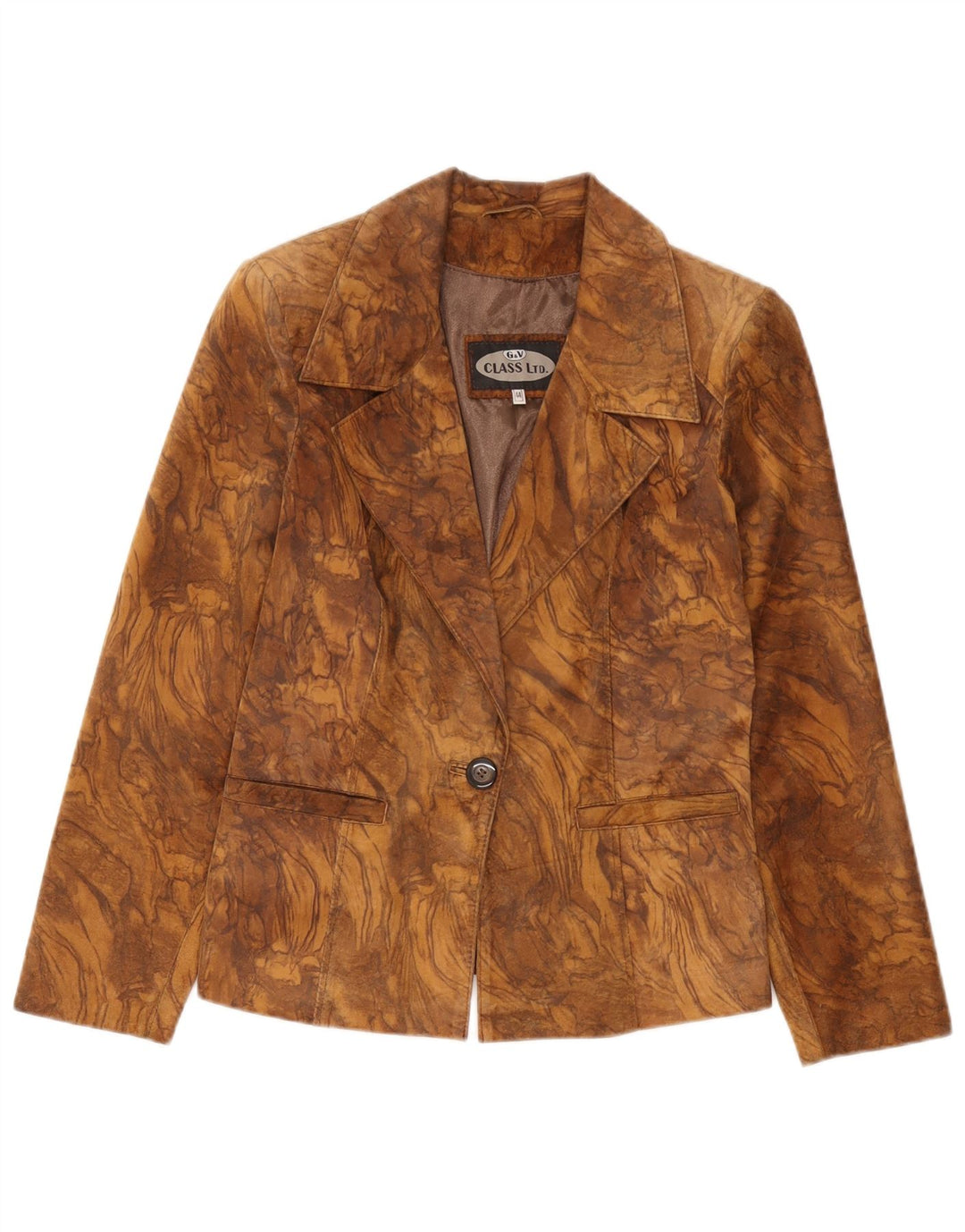 Jaqueta blazer feminina vintage de camurça com 1 botão IT 44 marrom médio tie-dye