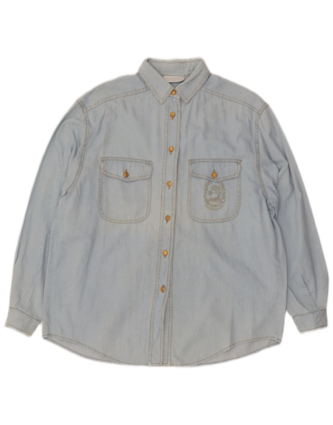 Camisa jeans feminina grande da Roccobarocco IT 42 algodão azul médio