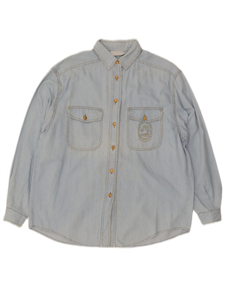 Camisa jeans feminina grande da Roccobarocco IT 42 algodão azul médio