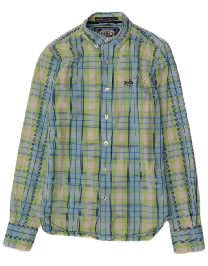Camisa masculina Superdry pequena xadrez verde algodão