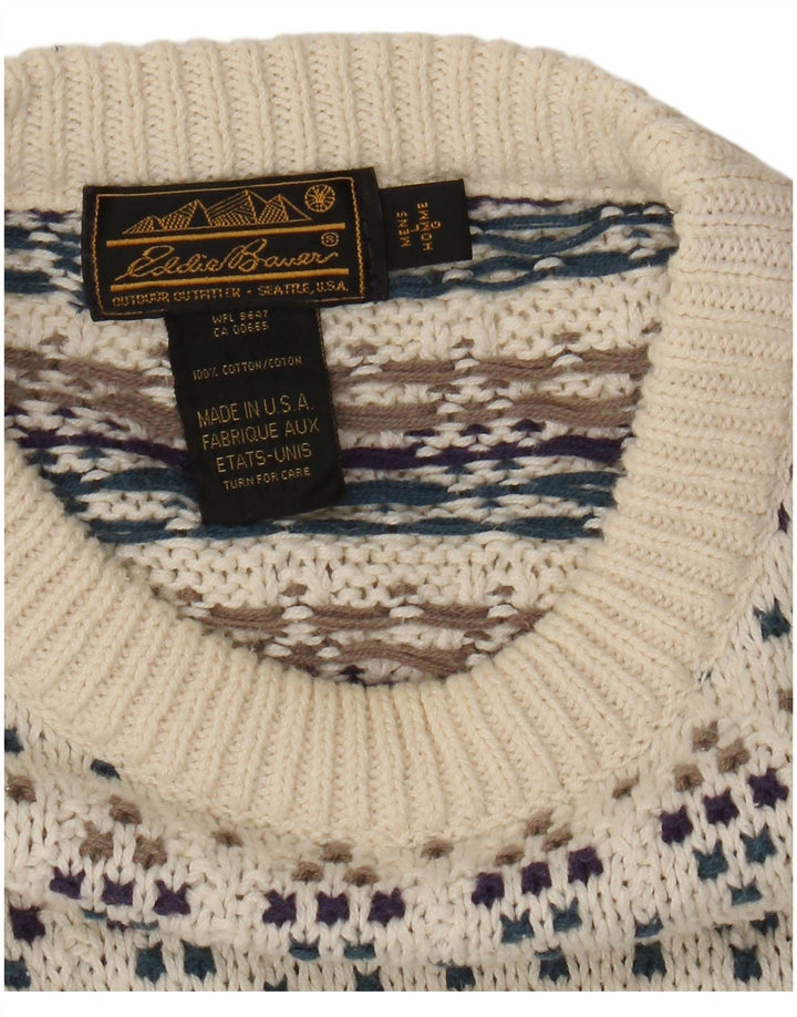 Suéter masculino Eddie Bauer com gola redonda, grande algodão manchado branco