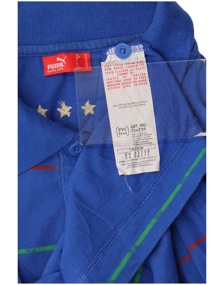 Camisa polo masculina Puma Italia de algodão listrado azul médio