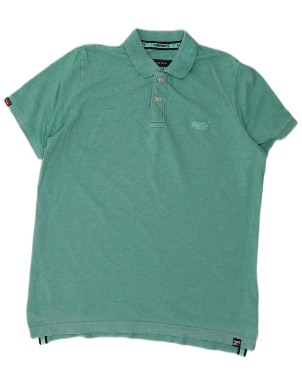 Camisa polo masculina Superdry XL turquesa manchada de algodão
