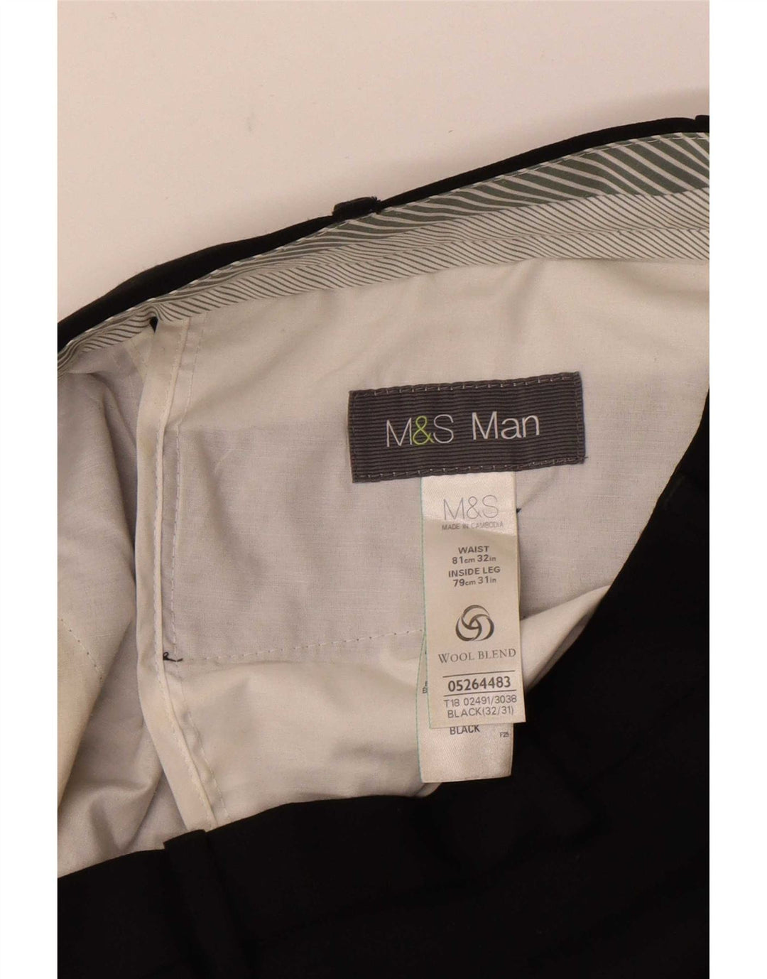 Calça masculina de terno reto Marks & Spencer W32 L31 poliéster preto