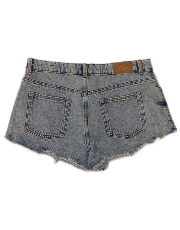 Zara Shorts jeans feminino desgastado UE 42 grande W32 azul