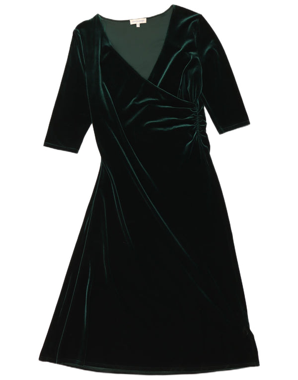Vestido maxi feminino vintage de veludo manga 3/4 Reino Unido 18 XL verde poliéster