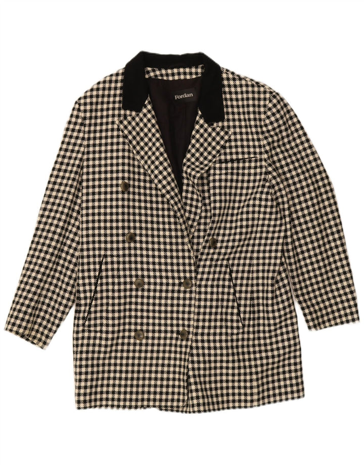 Casaco feminino vintage solto com botões duplos UE 36 pequeno preto houndstooth