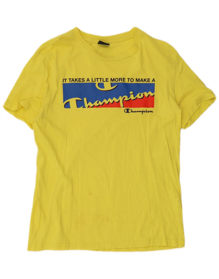 Camiseta gráfica masculina Champion de algodão amarelo médio