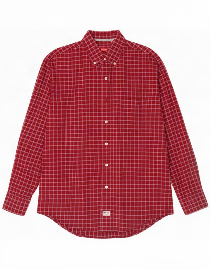 Izod Camisa masculina de algodão xadrez médio Borgonha