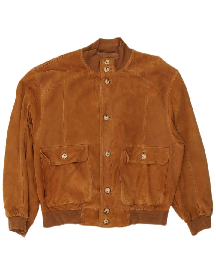 Jaqueta bomber masculina vintage de camurça IT 50 couro marrom grande