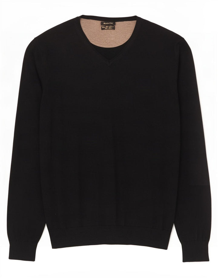 Suéter masculino Massimo Dutti com decote em V grande algodão preto