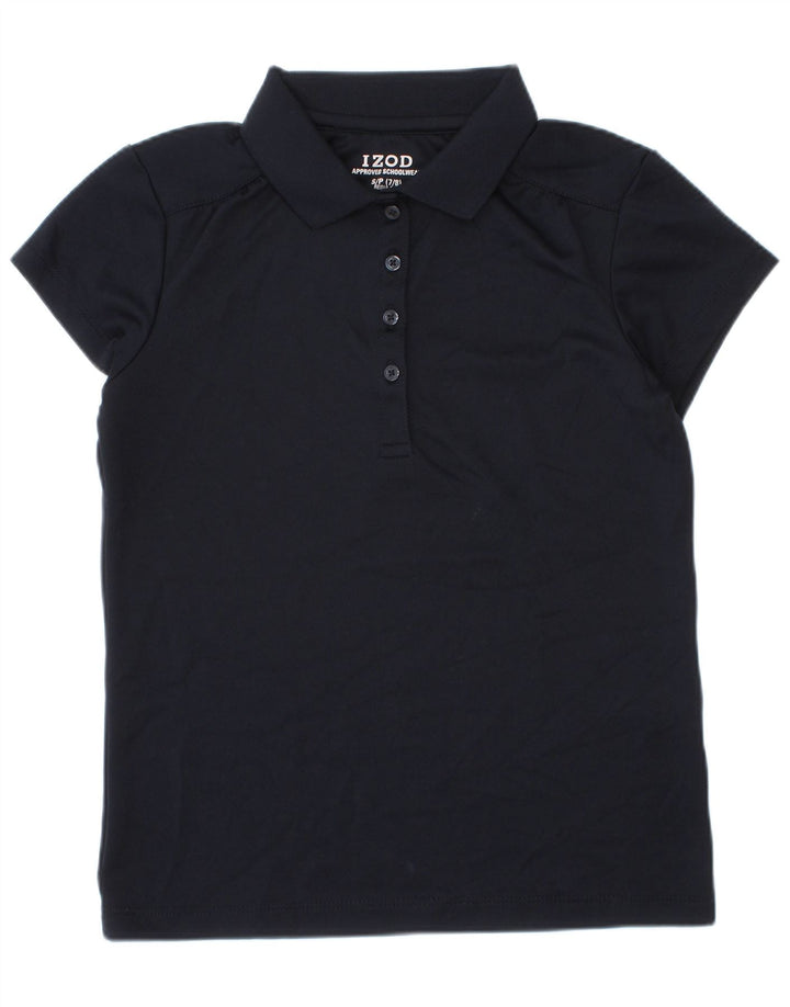 Camisa polo feminina Izod Regular Fit 7-8 anos pequena azul marinho poliéster