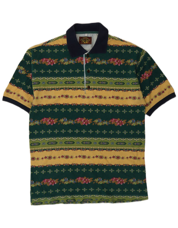 Camisa polo masculina vintage grande algodão floral verde