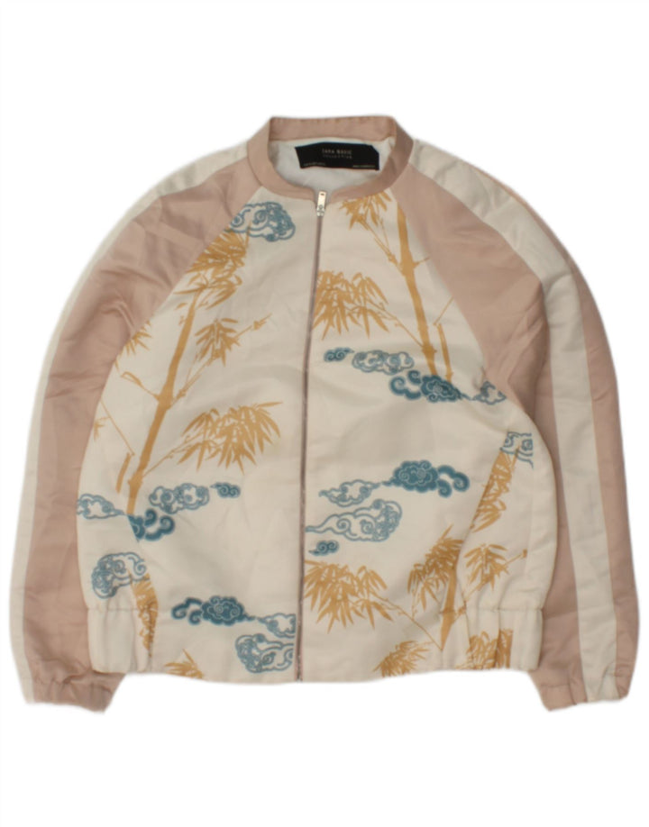 Zara Womens Bomber Jacket UK 10 Pequeno Poliéster Floral Branco